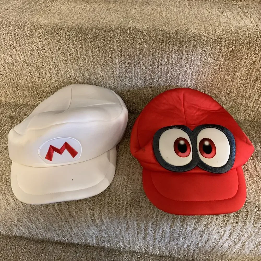 x2 Nintendo Super Mario Hats Fire Power Up & Odyssey Cappy Caps Cosplay Costume